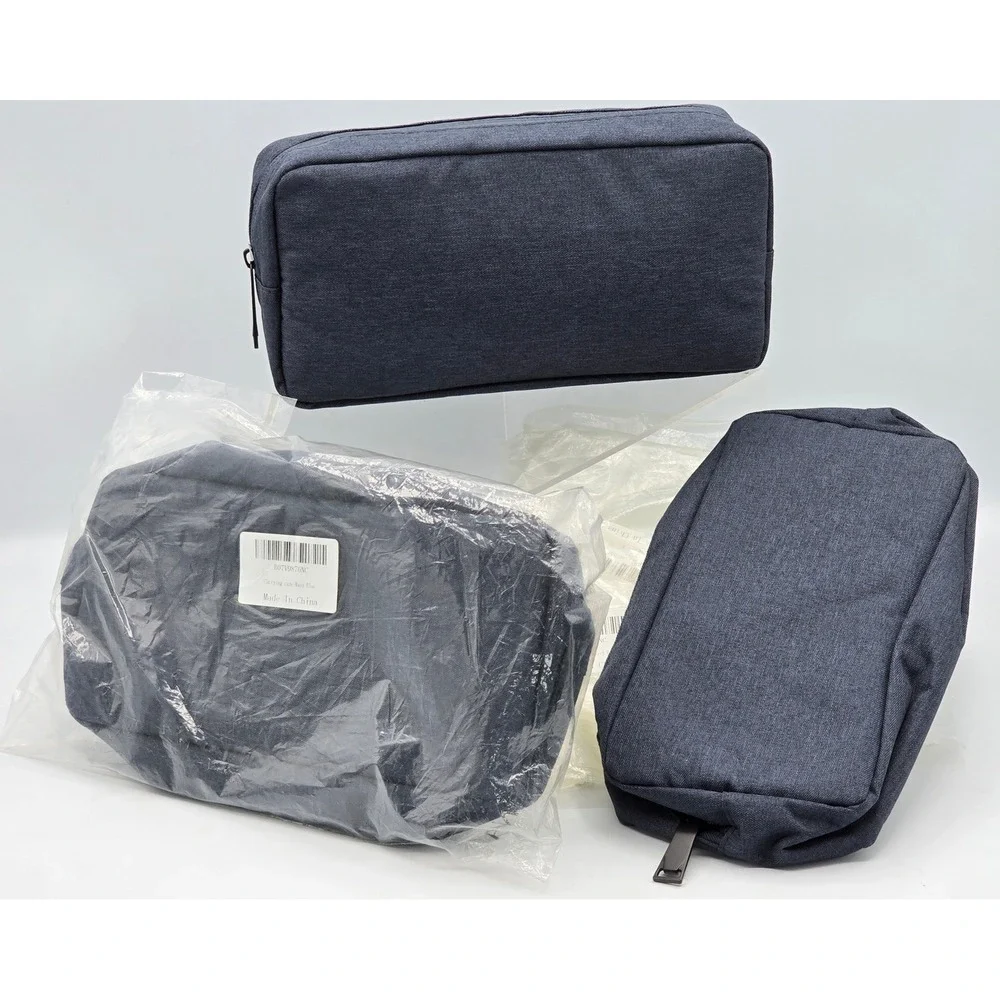 3 Lot- Useful Carrying Case Navy Blue Travel Toiletry Makeup Organizer Bag - New